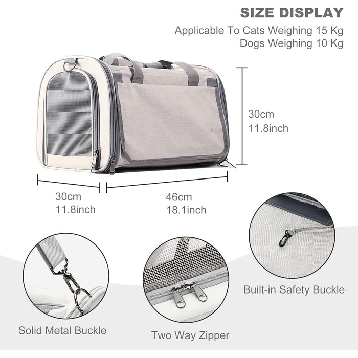 Транспортна переноска для собак та котів PETCUTE, складана, з внутрішнім ременем безпеки, схвалена авіакомпаніями, дихаюча, для подорожей та прогулянок, бежева