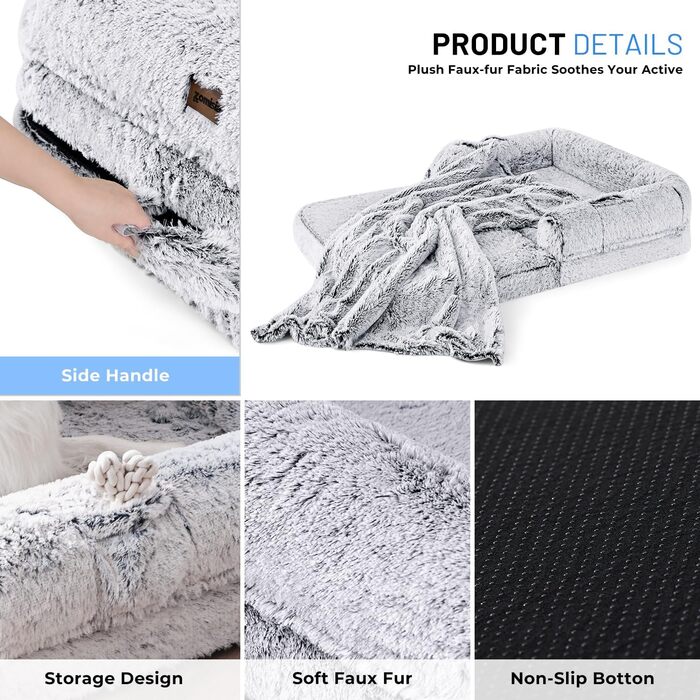 Крісло-ліжко для собак, 2-в-1, сіре, велике, для дорослих, з ефектом пам'яті, водонепроникне, 71x43x10 см