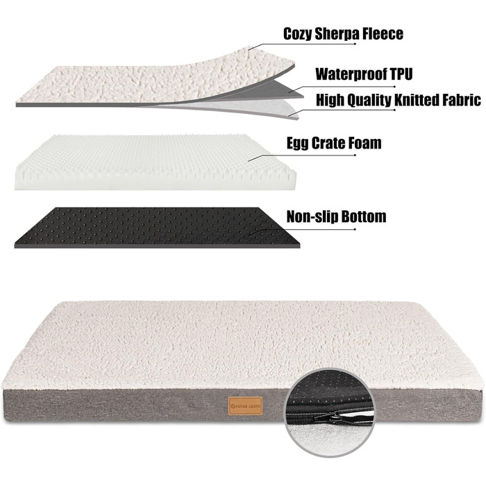 Ортопедичне ліжко для собак Patas Lague, велике, 91,4 x 61 см, м'яке, водонепроникне, з піною, знімний, пральний чохол, неслизьке дно, рожевий (JUMBO:56x40x3.5 IN, слонова кістка)