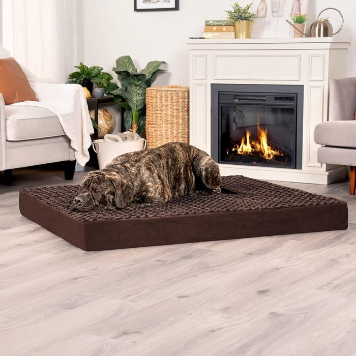 Ортопедичне ліжко для собак Furhaven XXL, плюшеве, штучне хутро і замша, знімний чохол, пране, шоколад, Джамбо Плюс