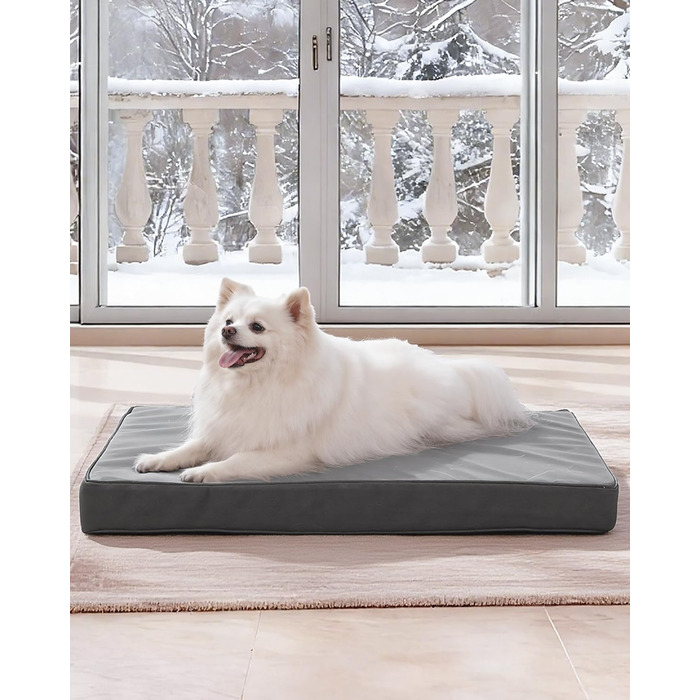 Ортопедичне ліжко для собак 58x43 см, знімний чохол з екошкіри, подушка для собак, матрац для собак, комфортне та прохолодне для внутрішнього та зовнішнього використання, сірого кольору (L58xB43xH7 см)