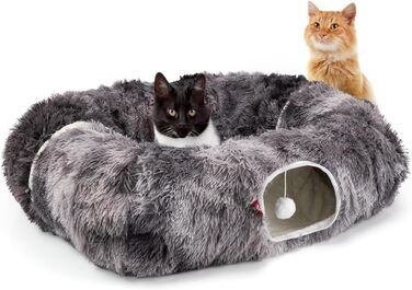 Преміум тунель для котів CUBI від CanadianCat Company: XXL з місцем для сну та м'яким лежанком, підходить для великих котів, темно-сірий, 100 x 80 x 26 см