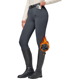 Спортивні штани для верхової їзди WILLIT жіночі зимові утеплені флісом, з силіконовим повним захопленням, термо штани з кишенями та петлями для ременя, M, темно-сірий