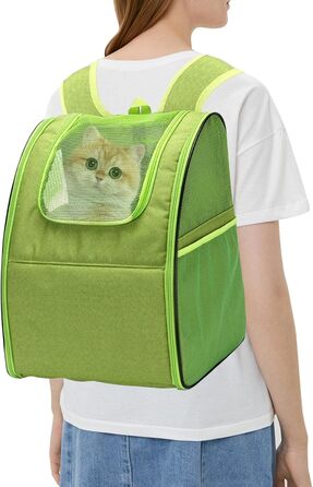 Рюкзак-переноска для кота/собаки PETCUTE: зручна та легка переноска для маленьких тварин. Зелений колір. Знімний килимок з флісу для прогулянок на природі.