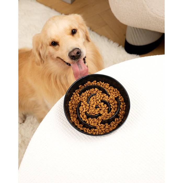 Керамічна миска для собак Slow Feeder, 2 чашки, рожево-чорна, для середніх порід, сприяє звичці повільного годування, 8 дюймів