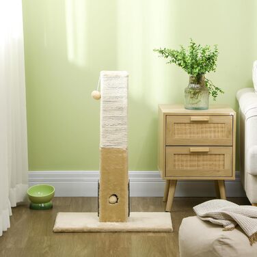 Котячий будиночок PawHut з когтеточкою 79 см, когтеточки з сизалевого мотузка, 2 іграшки-м'ячики, для середніх котів, бежевий