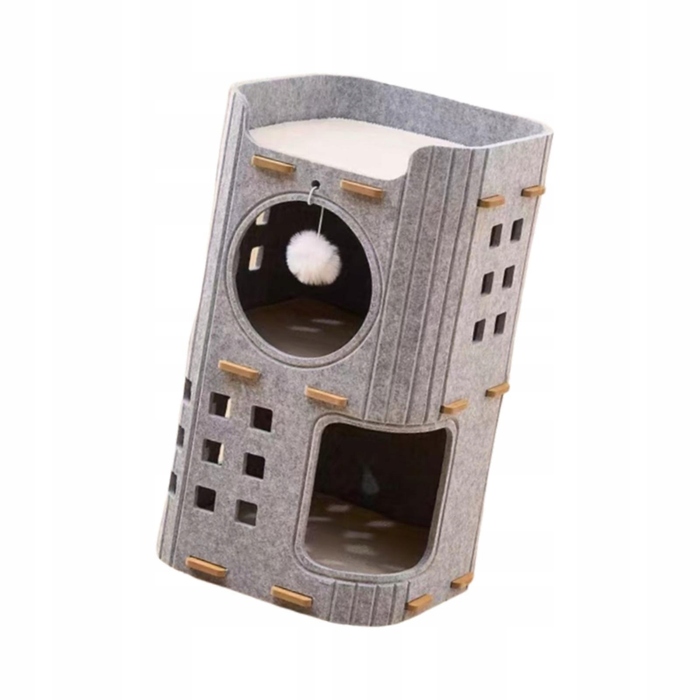 Закрите ліжко-печера для котів, двоповерховий будиночок сірого кольору
