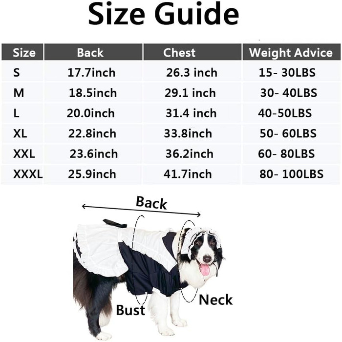 Сукня для собак FLAdorepet, костюм горничної з пов'язкою, костюм на Хелловін, наряд для великих порід, собак, дівчаток, цуценят, на Різдво, у відпустку, на весілля, сукня принцеси (чорна, XXX-Large (вага 36-45 кг))