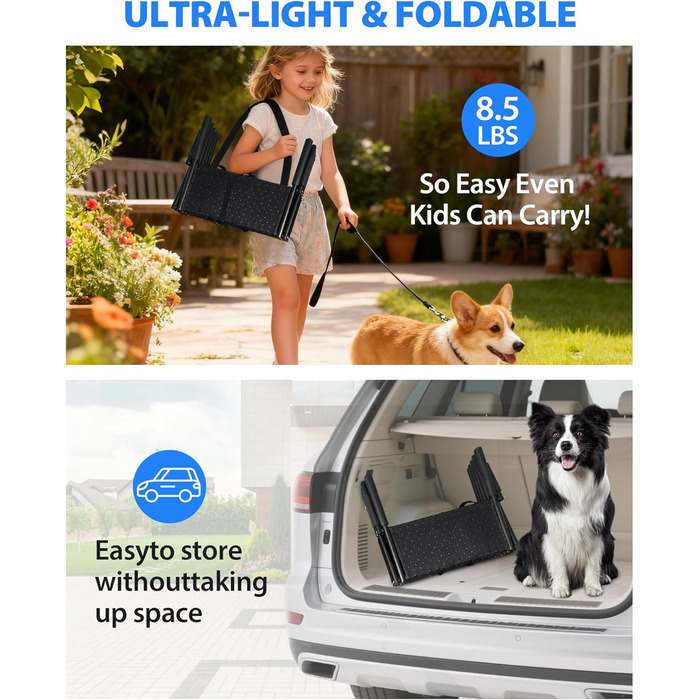 Сходинка для собак у машину, 5 сходинок, складана, для SUV та вантажівок, висота 86-96,5 см, антиковзаюча поверхня, підтримує до 68 кг