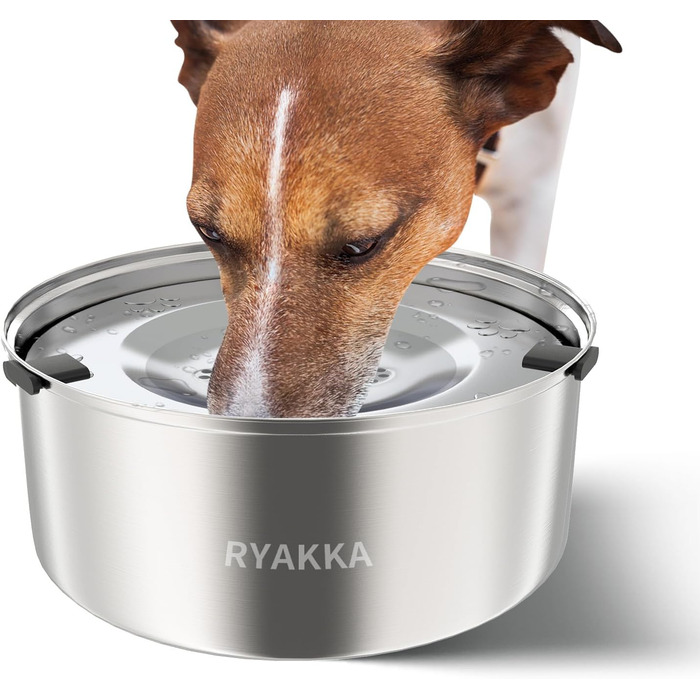 Миска для води для собак RYAKKA 3 л, нержавіюча сталь, проти розбризкування, не ковзає, автоматичний поїльник для домашніх тварин