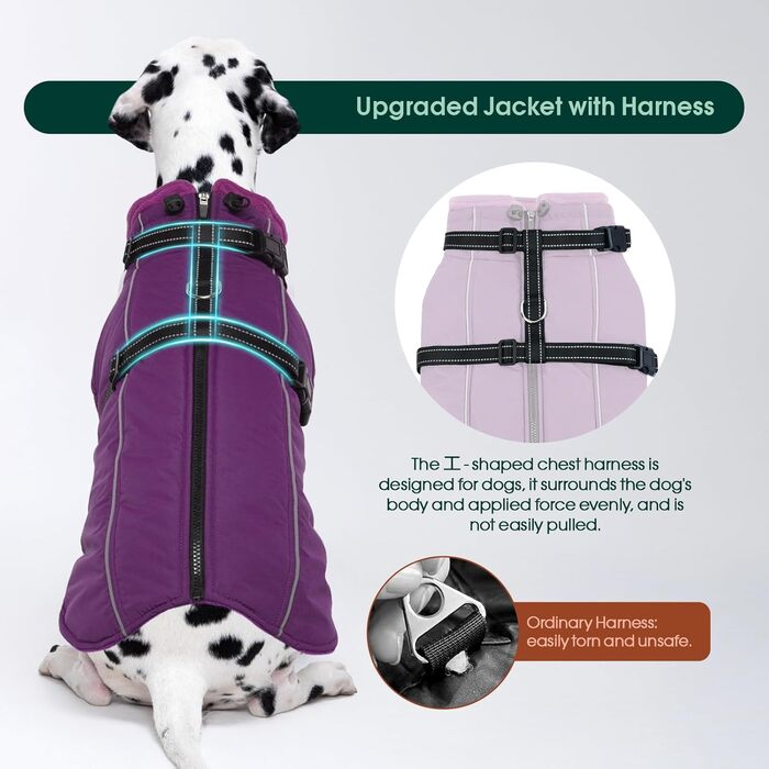 Водонепроникний теплий зимовий пуховик для собак середніх порід Kuoser з нашийником - теплий флісовий пуховик-пуловер для собак M (3XL, 108x68 см), фіолетовий