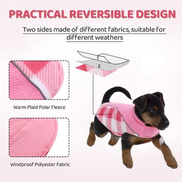 Теплий зимовий одяг для собак, зимовий одяг для собак з захистом живота, зимовий одяг для собак з світловідбиваючими елементами, двосторонній одяг для собак, одяг для собак з отвором для шлейки, рожевий, M (Medium), рожевий