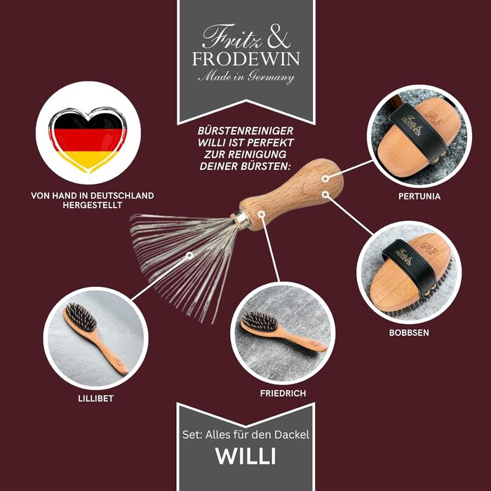 Набір щіток для собак Fritz & Frodewin 'Все для такси' | Преміум щітки для догляду за шерстю | Для щоденного догляду | З сертифікованого дерева FSC | З безкоштовним очищувачем | 100% Made in Germany