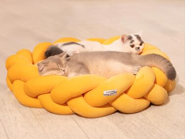 Катяме місце CheerPals 60 см, миється, плетене, м'яке ліжко-гніздечко для котів та маленьких собак, білий (жовтий)