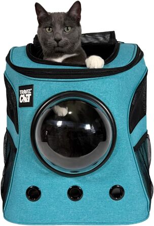 Рюкзак для котів 'The Fat Cat' Aqua – переноска для великих котів із бульбашковим вікном, бічними кишенями та регульованими лямками, для подорожей і прогулянок