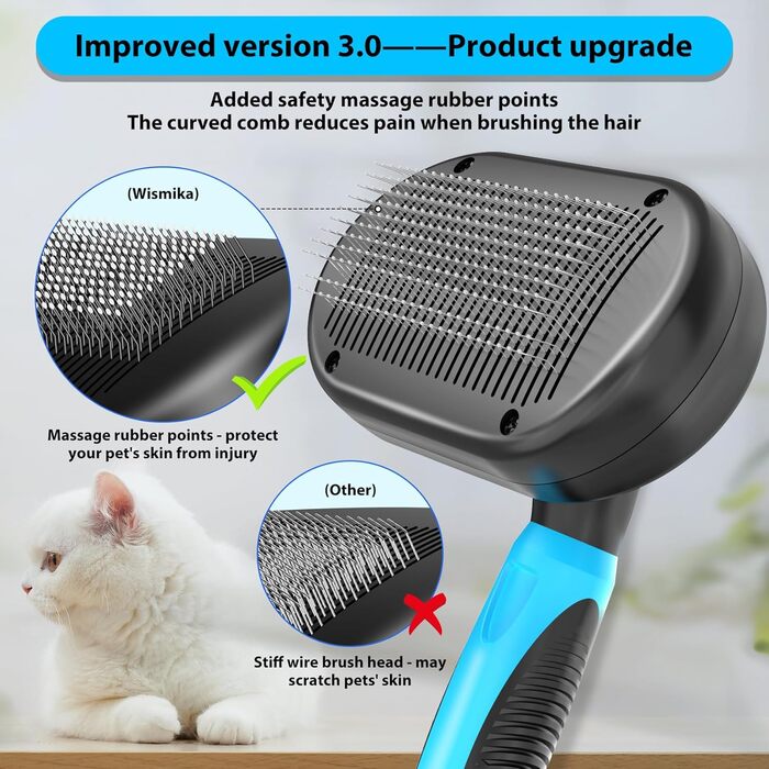 Двостороння щітка для грумінгу собак та котів 2-в-1, видаляє підшерстя, вичісує шерсть, самоочисна, блакитна
