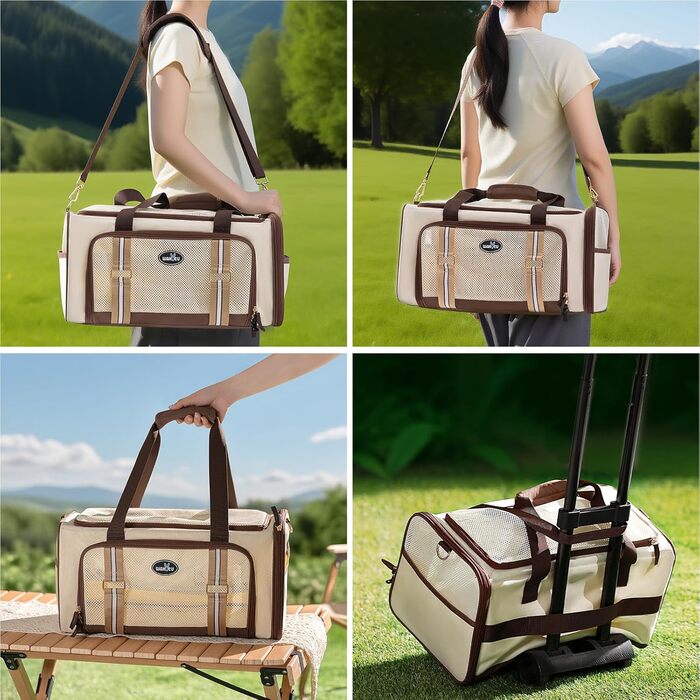 Транспортна сумка для котів Wakytu, схвалена авіакомпаніями, розширювана, м'яка переноска для кошенят та маленьких собак з великим килимком