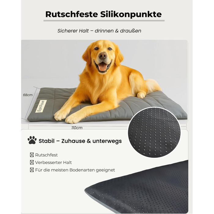 Водонепроникний килимок для собак EpicRove 110x68 см – неслизький, миючий, для подорожей, авто, кімнат для собак та котів (сірий)