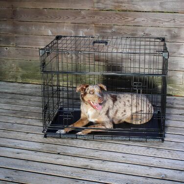 Клітка для собак Lucky Dog Slyder Whisper Glide з розсувними дверима, бічною дверцятю, знімним піддоном, гумовими ніжками та ручкою для перенесення, посилені кути
