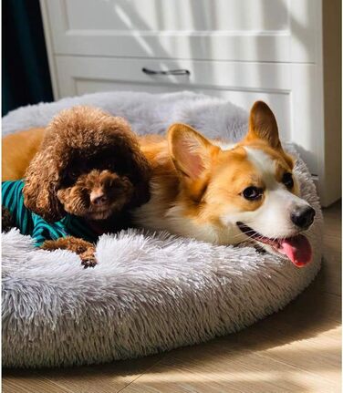 М'яке ліжко-софа для собак Deluxe, кругла, з плюшу, 60 см, світло-сірий колір. Підходить для великих і екстра-великих собак та котів. З водонепроникною основою. Легко миється.