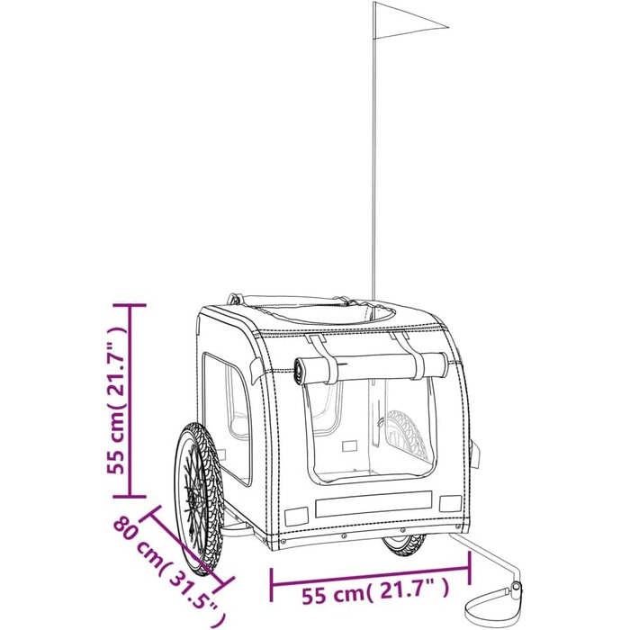 Фургон для собак VidaXL - чорний, 45 кг, з прапором та відбивачами, 69 x 133.5 x 73.5 см