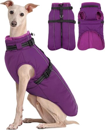 Водонепроникний теплий зимовий пуховик для собак середніх порід Kuoser з нашийником - теплий флісовий пуховик-пуловер для собак M (3XL, 108x68 см), фіолетовий