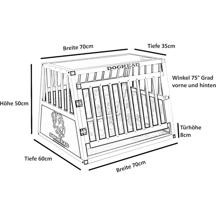 Транспортна переноска для собак DOGHEAD Ecoline, 70x60x50 см, алюмінієва, чорний/срібний колір