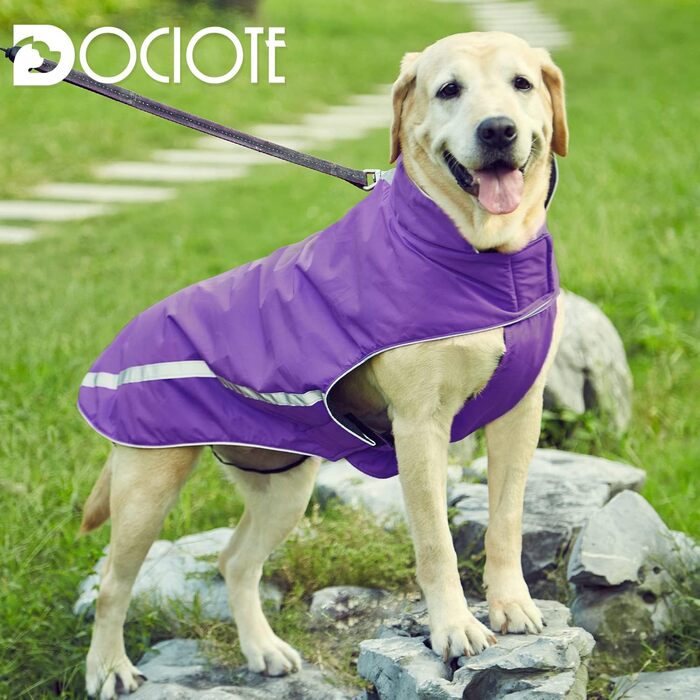 Водонепроникний зимовий одяг для собак - теплий флісовий дощовик з отвором для коміра та світловідбиваючими елементами, 4XL, фіолетовий