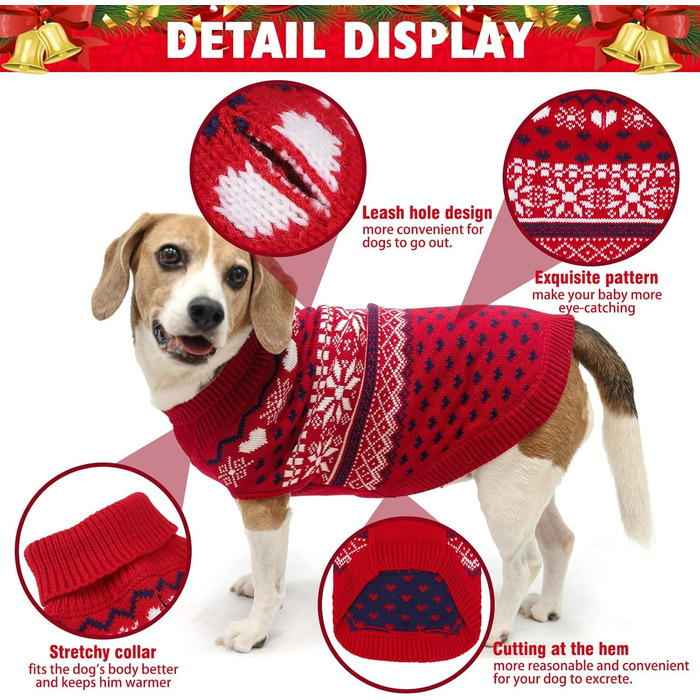 Пуловер для собак SCENEREAL: теплий, стильний, для будь-якої породи. Ідеальний для зими, свят та відпочинку. Червоний, без шапки, X-Small