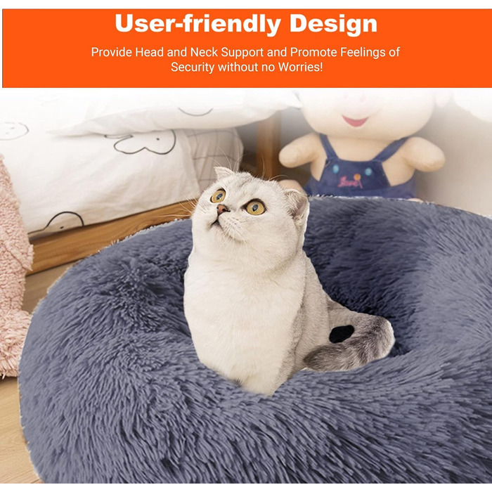 OKPOW Кругле ліжко для собак та котів: м'яке, антистресове, Ø60 см, темно-сірий (M)