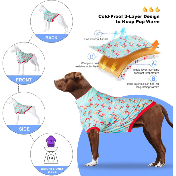 Теплий светр для лабрадора LovinPet 2XL, вінтажний принт, гіпоалергенний одяг для великих собак