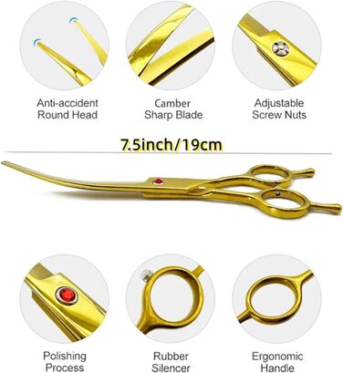 Професійна ножиця для грумінгу собак 7,5 дюймів: набір для догляду за собаками (вигнута, пряма, розріджуюча)