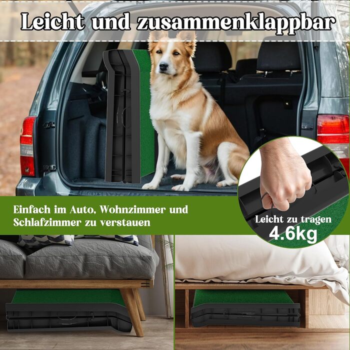 Рампа для собак у машину, складана, з пластику, 156x40 см. Підходить для автомобіля та ліжка, до 90 кг. Рампа для собак з штучним газоном, 79x40x19 см