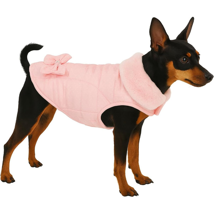 Жакетик для собак Flamingo Guzzi з м'якого флісу з бантиком, 30 см, ідеальний для маленьких собак (Чихуахуа, Йоркширський тер'єр, Пудель тощо), РОЗОВИЙ 20 см