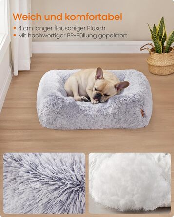 Ліжко для собак Feandrea, м'яке лежання, корзина для собак, 71 x 55 x 18 см, з підвищеними бортиками, знімний чохол, що легко переться, антиковзаюче покриття, Ombré-Сірий PGW271G01 M