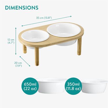 Підвищена годівниця для собак Navaris - 350 & 650 мл - керамічна миска на бамбуковому підставці, для води та корму, миється в посудомийній машині, сумісна з мікрохвильовою піччю, стиль 2