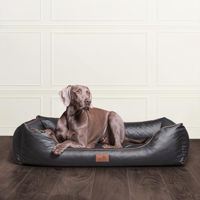 Ортопедичне ліжко для собак Tierlando® Louis з стьобаного штучного шкіровинилу в клітинку та матрацом з Memory Foam, розмір 100x75 см, колір: (02 Графіт, 80x60 см (внутрішні розміри: 50x35 см))