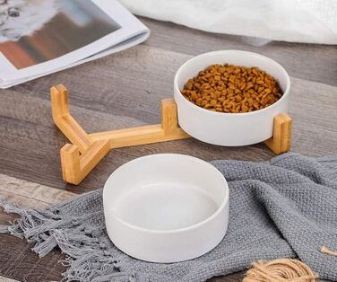 Керамічна миска для собак та котів 2 шт. з підставкою з бамбука, 600 мл, антиковзна, для годування, миска для тварин