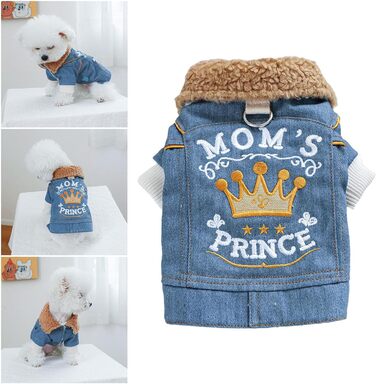 Джинсова куртка для собак з флісовою підкладкою на зиму, для цуценят, стильна, тепла, джинсовий верх, для чихуахуа та йоркширських тер'єрів, блакитна, розмір M