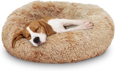 Ліжко для собак Mediashop Peaceful Pooch M, 76 см, бежеве, плюшевий донат, знімний та праний чохол, водо- та брудовідштовхувальне, ортопедичне, з антиковзкими ніжками