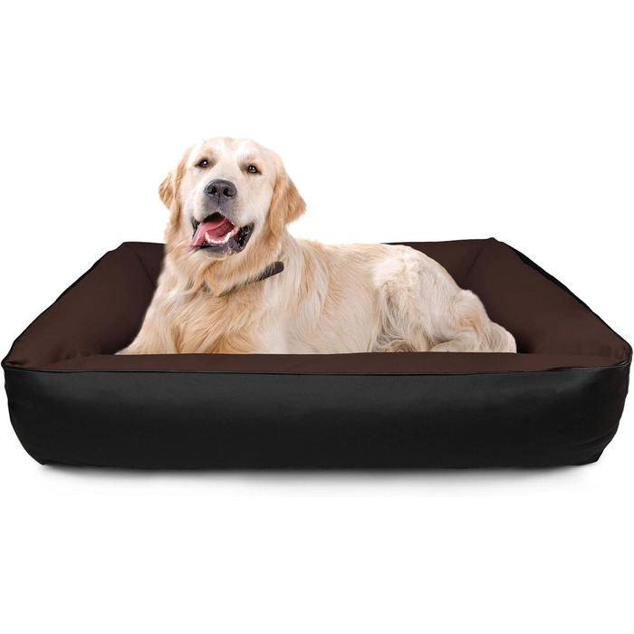 Крісло-ліжко для собак BedDog MAX Quattro, велике лежак для собак з Cordura, миється, з бортиком, для дому та вулиці, XXL, мокка, чорно-коричневий, 120 x 85 x 23 см
