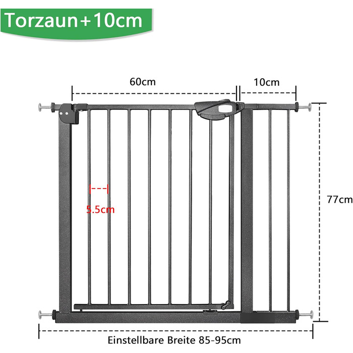 Захист для сходів та дверей: сітка-загородка без свердління, 105-115 см. Ідеально для собак та дітей. Двозамкове закриття, автоматичне закриття, відкривання однією рукою, фіксація 90°, білий колір.