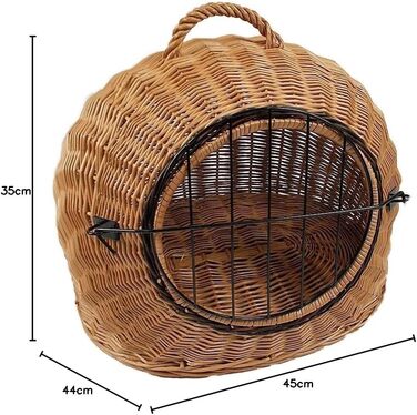Транспортний кошик для тварин з лози, коричневий, розмір S, 45x35x44 см, знімний металевий ґрат