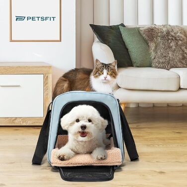 Транспортна сумка Petsfit для котів та собак, складана переноска для собак та котів, дихаюча переноска для собак, авіапереноска для домашніх тварин в авто, літаку або потягу, сірий, зелений колір