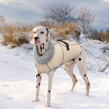 Теплий зимовий пуховик для собак Lelepet, водонепроникний, з флісовою підкладкою, світловідбиваючими елементами, отвором для шлейки, великий розмір XL, бежевий