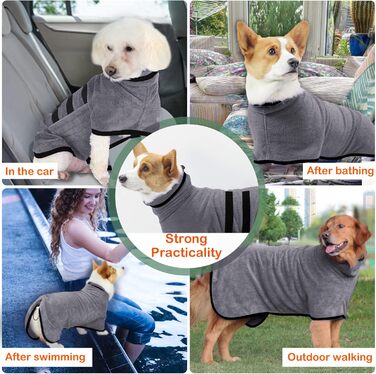 Рушник для собак з мікрофібри, для лап – швидковисихаючий рушник для собак, рушник для миття собак, рушник для домашніх тварин з магнітною стрічкою, для дому (L, сірий)