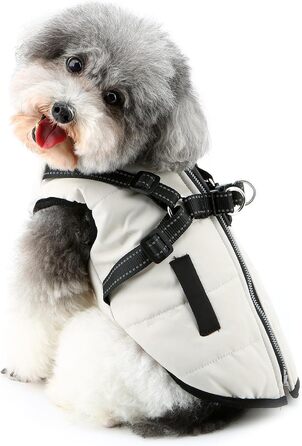 Тепла зимова куртка для собак маленьких порід (Yorkie, Chihuahua) з інтегрованим повідком, без рукавів, L кремового кольору