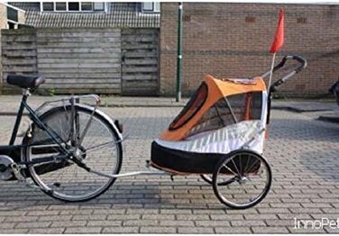 Innopet Sporty: Причіп для собак на велосипед Deluxe чорний/срібний - 2-в-1 (будка та причіп), до 30 кг, з дощем. Включено тягу та з'єднувач.