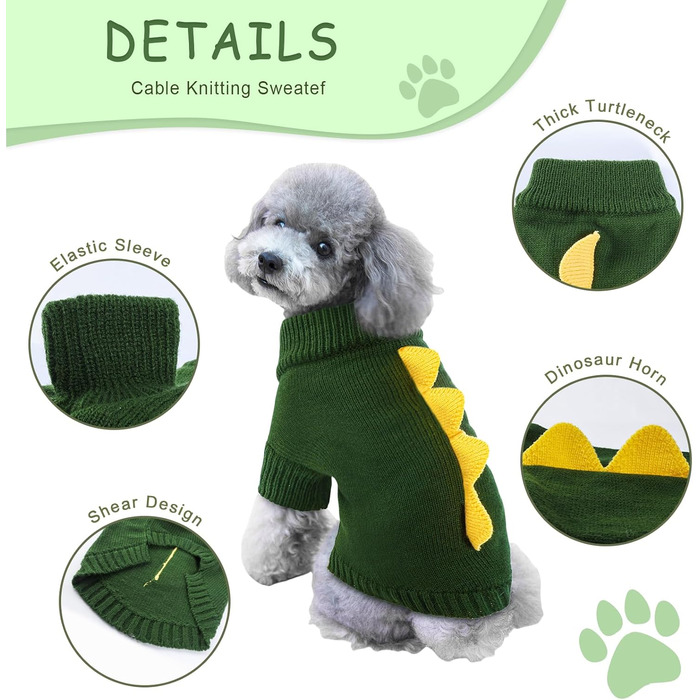 Пуловер NACOCO на Halloween з динозавром для собак – святковий пуловер для домашніх тварин, костюм дракона, одяг для цуценят, зручний, теплий, в'язаний, для котів та собак, теплий зимовий костюм