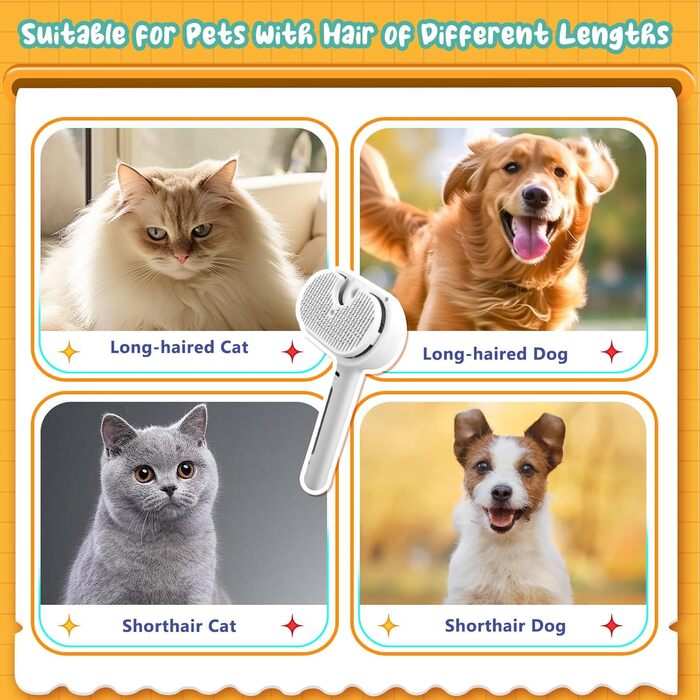 Бурштук для догляду за шерстю собак та котів 3-в-1 з функцією розпилення, самоочищується, антистатичний